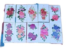 Vibrant Colorful Flowers Roses Temporary Press-on Art Tattoo Set Of 10