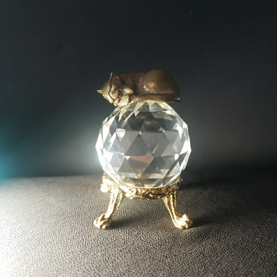 Estatuilla pisapapeles gato de latón de colección con soporte dorado ornamentado Foto 4 de 4