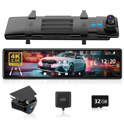 REDTIGER Front and Rear View Camera Mirror Dash Cam 4K+2.5K Touch Screen