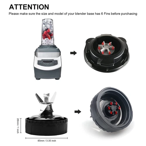 For Ninja 16oz Cup 3.35" 6fins Replacement Blender Blade BL660 BL770 BL773CO - Picture 6 of 8