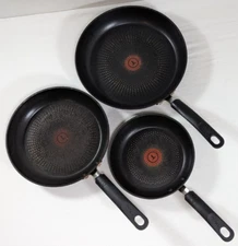 T-Fal Non-Stick 3 Piece Black Fry Pan Set 8" 9.75" 11.25" 350º Oven Safe