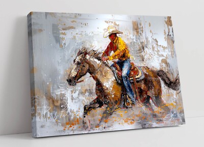 COWBOY REITEN PFERDE GEMÄLDE - GERAHMTE LEINWAND WANDBILD BILD DRUCK