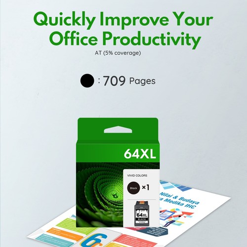 64XL Black Ink Cartridge for HP Ink 64XL Ink Envy Photo 7800 Printer(1 Pack) - Picture 3 of 8