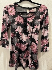Vintage Volume One Casual Pink And Black Floral Y2K Mini Dress/Flowy/Stretchy