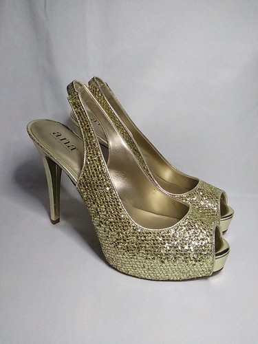 A.n.a. A New Approach Women Gold Glittery Heels Size 9 M New!! - 第 1/16 張圖片