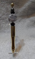 Handcrafted gold, black  white swirl beaded ballpoint ink writing pen