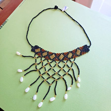 African- Maasai- Handmade Glass Bead  Shell Choker Necklace-Black- Kenya- New s