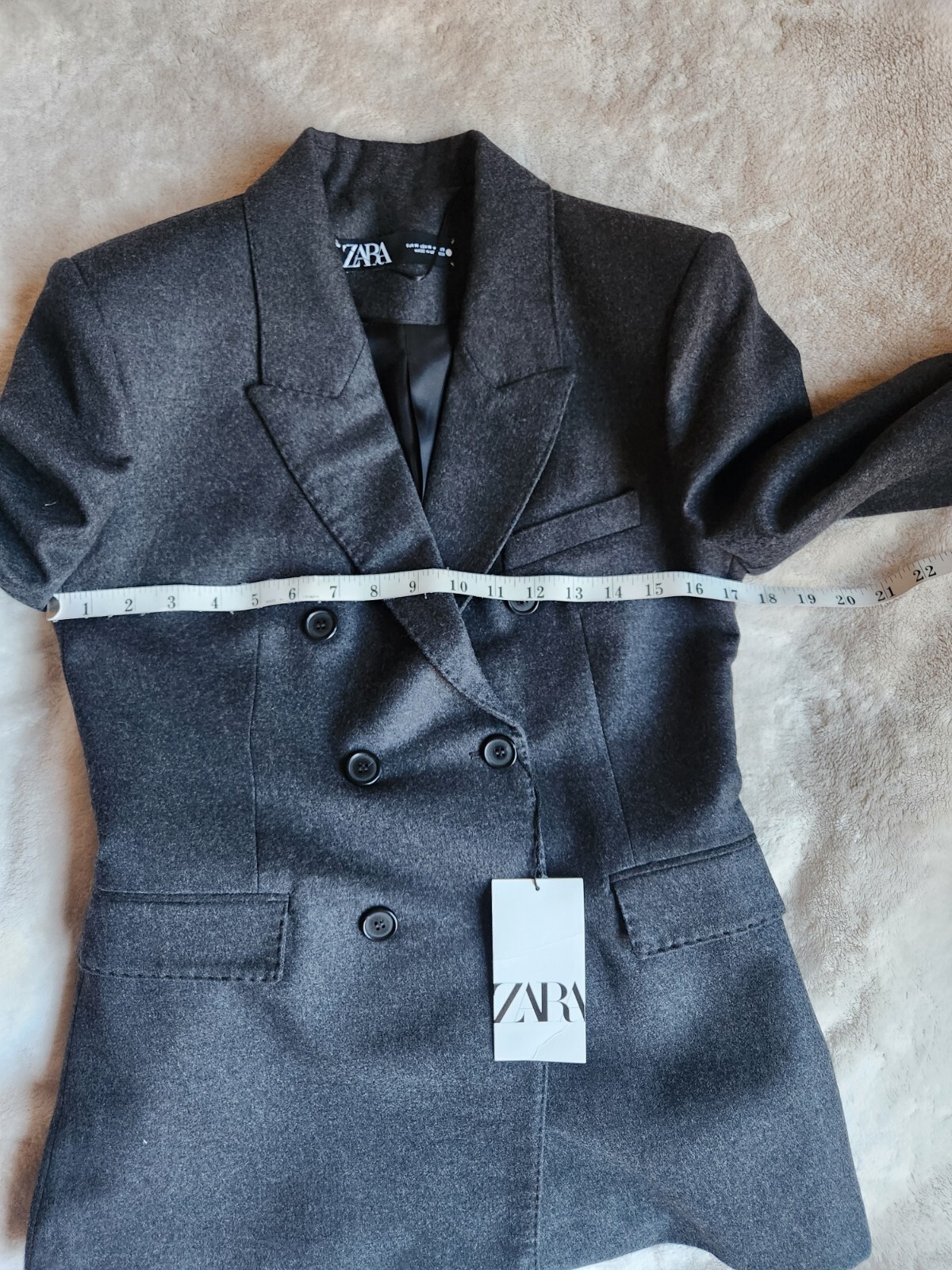 Zara Set Double-breasted wool jacket M+ Pants L Gray Zw Collection BNWT image 2