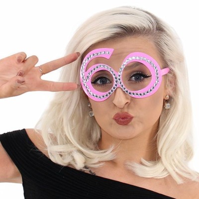 Pink '60' Birthday Shaped Diamante Sunglasses Novelty Gift Adult