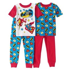 Justice League Superman Batman Flash 4PC Short Sleeve Pajama Set Boy Size 5T