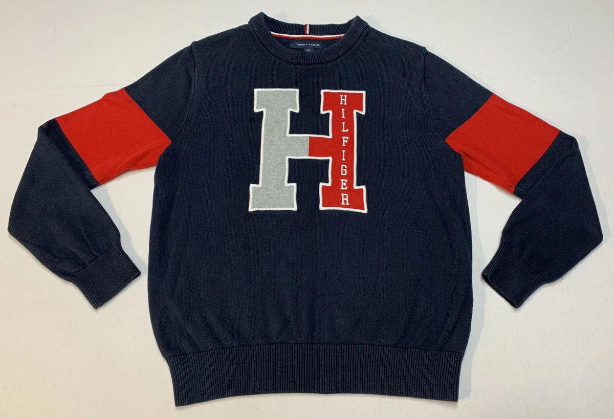 Tommy Hilfiger Big H Logo Cotton Sweater Men Size XS Retro Varsity Rugby  Preppy | eBay