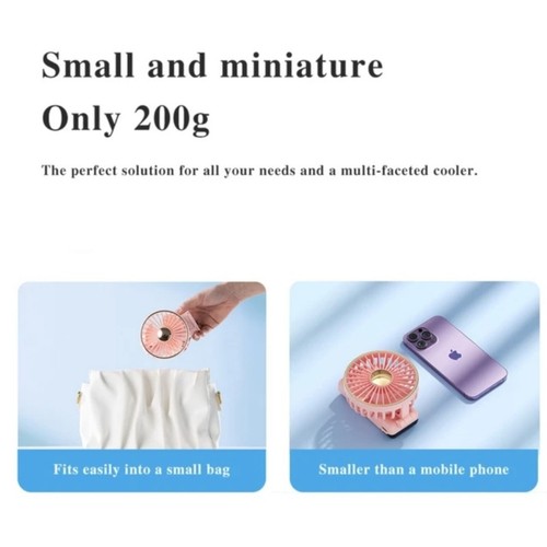 Portable Handheld Fan USB Rechargeable 5 Wind Speed Mini Neck Desk White - Picture 11 of 13