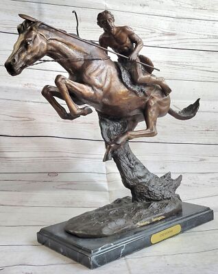 Cheyenne Von Frederic Remington Solid Messingskulptur Statue Signiert Fast Ship