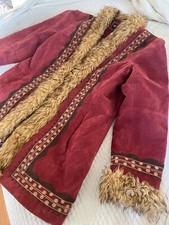 Vintage Mixit Red Leather Shaggy Boho Penny Lane Coat Large
