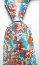 New Classic Floral Blue Orange White JACQUARD WOVEN 100% Silk Men's Tie Necktie