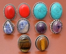 Turquoise  Mix Gemstone 925 Sterling Silver Plated Handmade 10 PCs Rings Lot