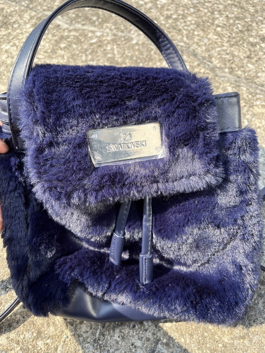 Swarovski Faux Fur & Leather Backpack SWAROVSKI Swan Dark Blue Faux Fur & Leather Small Backpack  main image 3