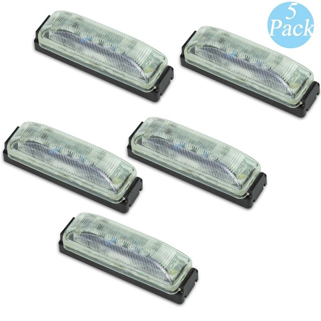 5 Marker Clearance Easy Install red light clear lens 4"x1" Black Base