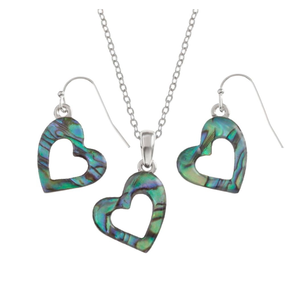 Tide Jewellery Abalone Shell Blue Heart Shaped Earring + Matching Pendant Set