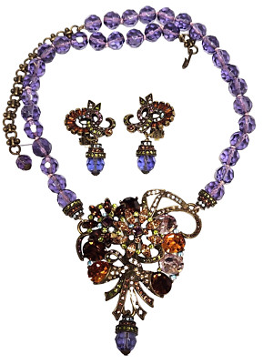 Heidi Daus for UTC Purple Multi Color Garden Party Earrings Necklace Set