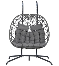 Outdoor Rattan Hanging Chair Patio Egg Swing Chair with Stand Cushions