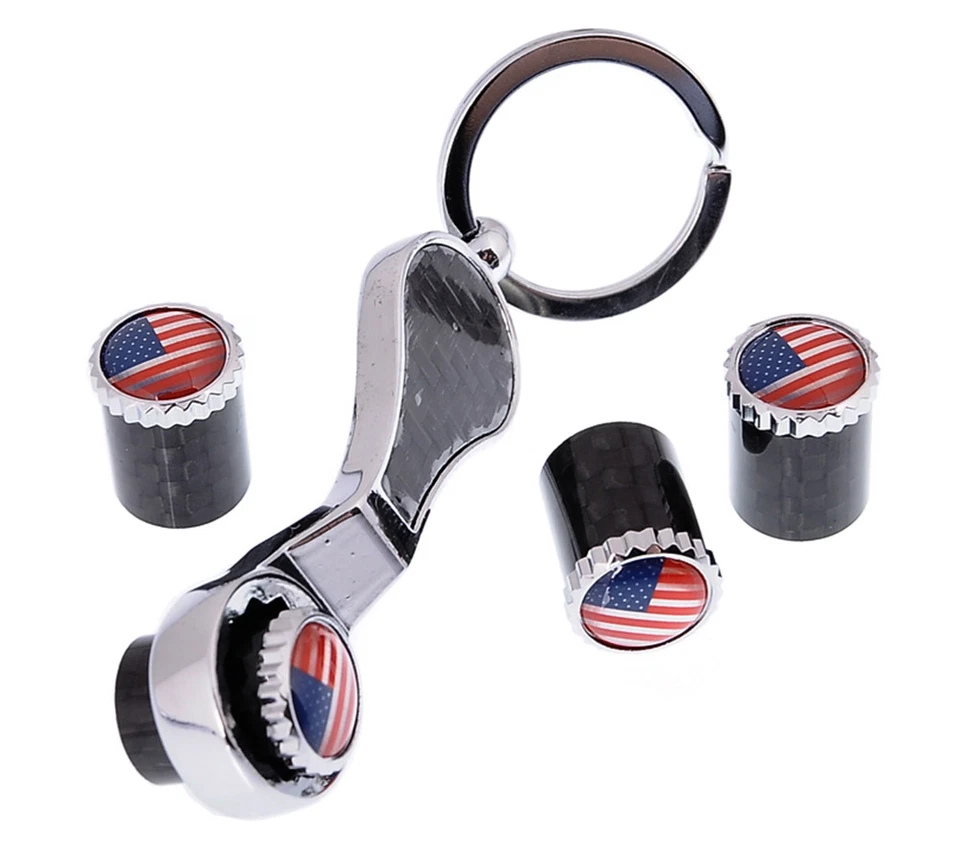 Tapas de vástago de válvula de neumático llave antirrobo de fibra de carbono para Dodge Tesla EE. UU. América Foto 2 de 4