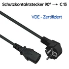 Protective contact plug 90° to IEC socket IEC C13 power cable VDE 1m - 5m