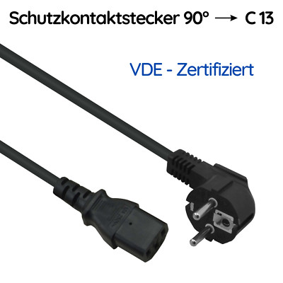 Schutzkontaktstecker 90° auf Kaltgerätebuchse IEC C13 Netzkabel VDE 1m - 5m