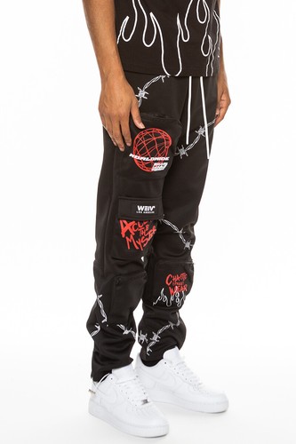 Herren Freizeithose Streetwear schmale Passform Hose Cargo Jogger Hip Hop Grafik Hose - Bild 4 von 32