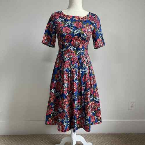 Modcloth Floral Fit and Flare 50's Retro Dress Small - Afbeelding 1 van 6