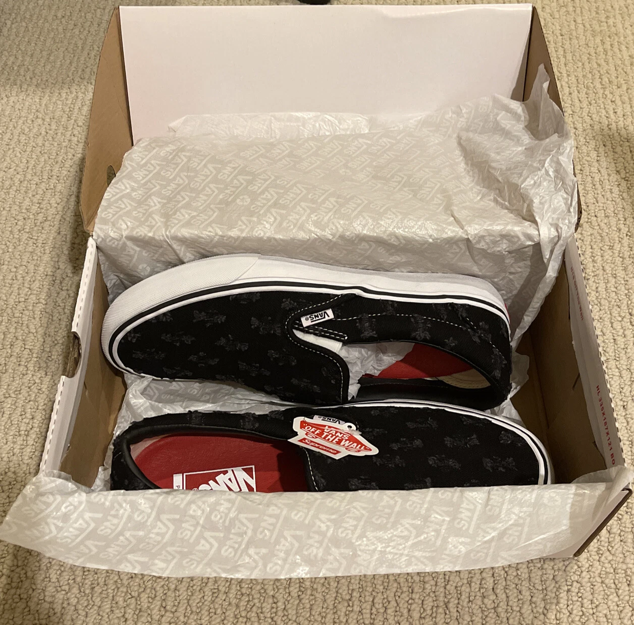Baskets professionnelles Supreme Vans Hole Punch denim à enfiler pour hommes Us10 noires