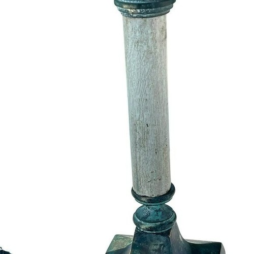 Set of Rustic Vintage Patina Cottage Metal And Wood Candle Holders 8in Tall - Picture 4 of 9
