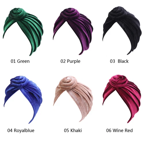 New Velvet Stretch Turban Hat Twist Knot Women Beanie Head Wrap Bonnet Chemo Cap - Picture 5 of 25