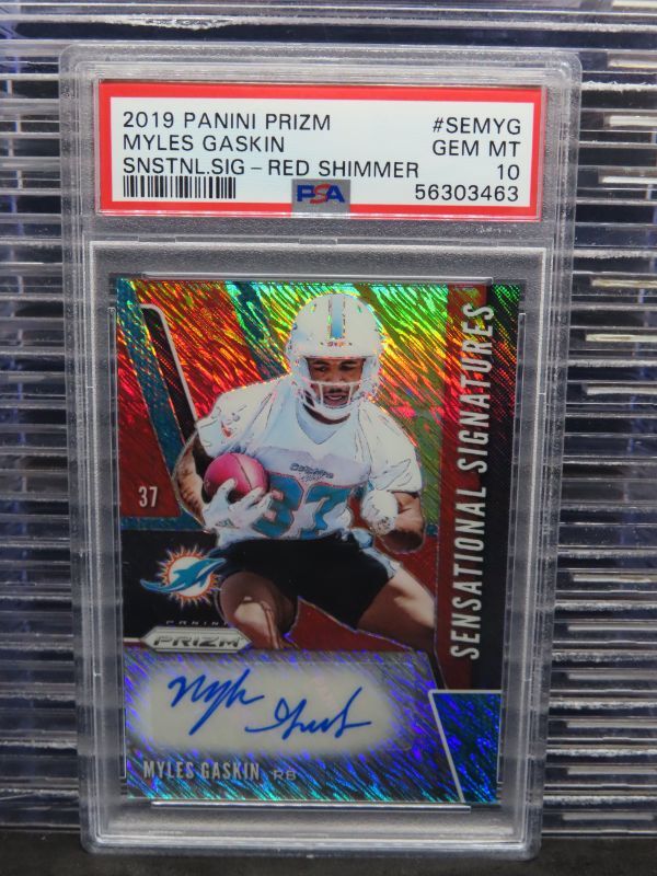 Myles Gaskin Panini Prizm Sensational Signatures #SEMYG Red Shimmer