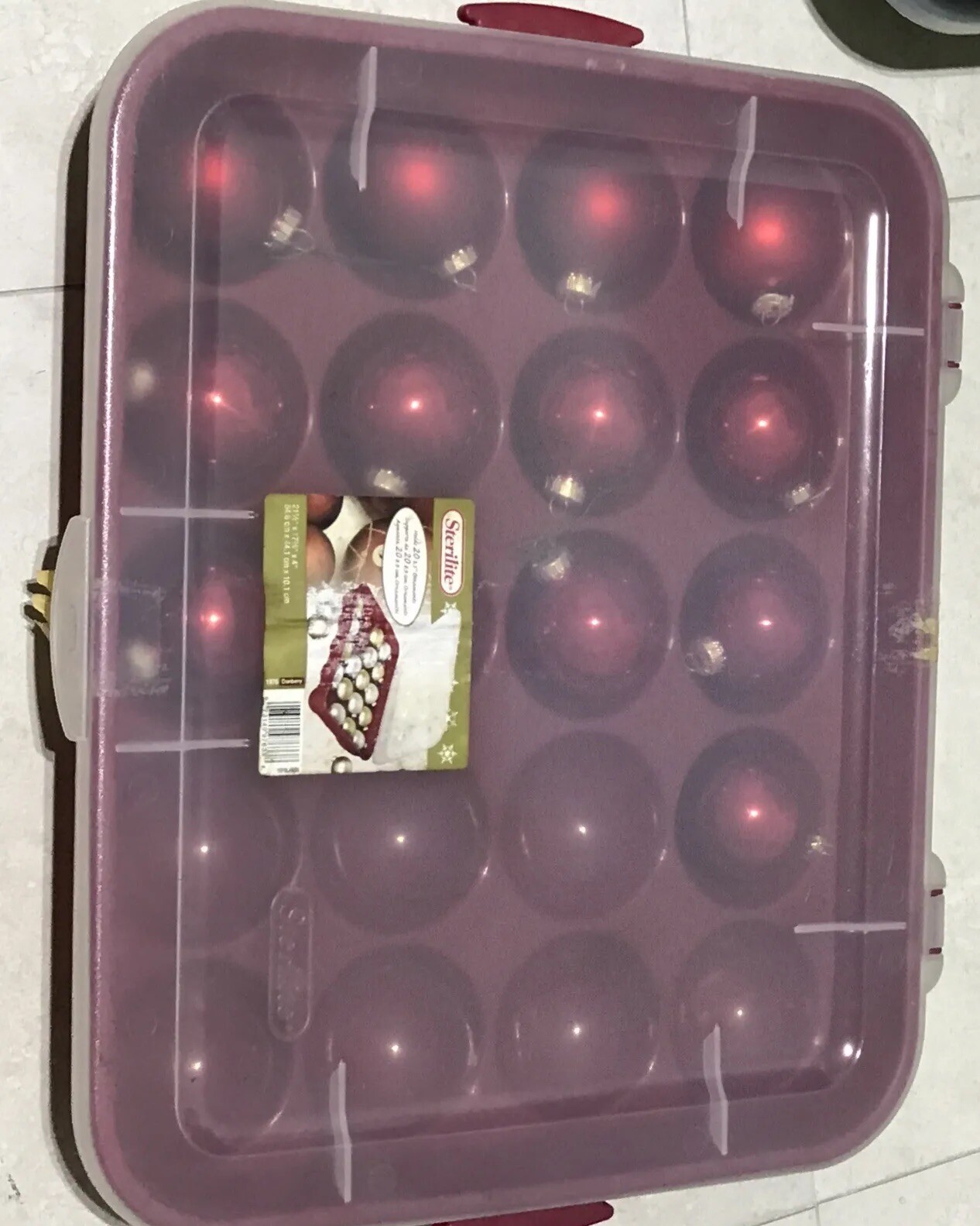 Vintage STERILITE 20 Compartment 3.5" Christmas Storage Case & Glass