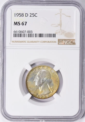 1958-D Washington Quarter NGC MS67 - ORIGINAL MINT SET TONING