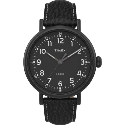 Timex TW2T91000 Men's Standard Indiglo Black IP Black Dial Leather Band Watch