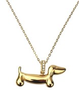 Ella Jonte Halskette Dackel Dachshund Gold Strass Edelstahl Kurze Kette 40-45 Cm