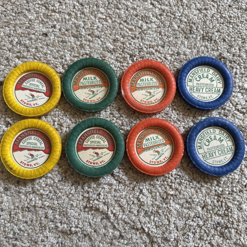 Vintage Plastic Milk Dairy Caps Stowe Vermont Lot of 8