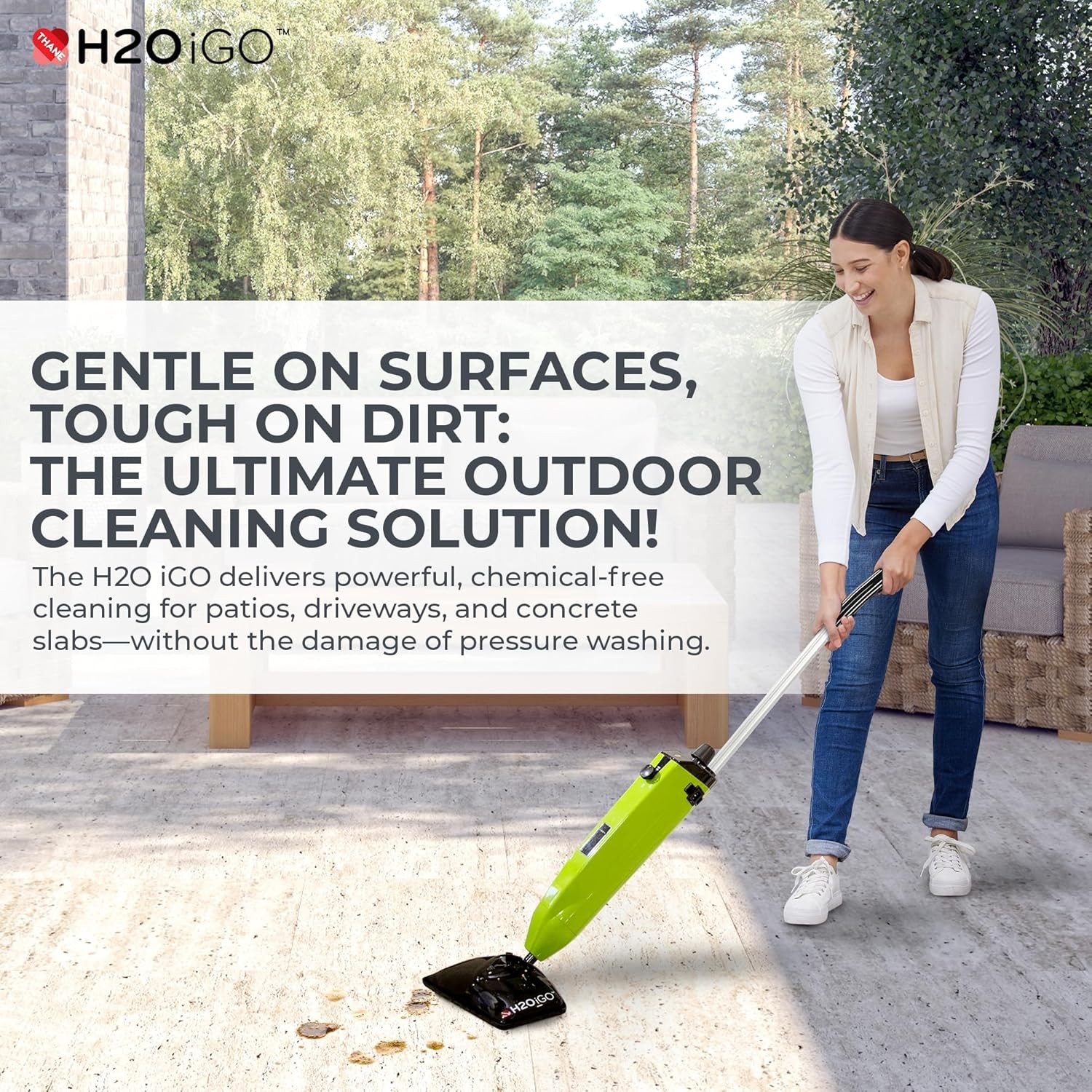H2O iGO Indoor & Outdoor Cordless Steam Mop, Portable, Rechargeable, Wireless