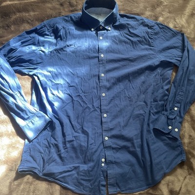 IZOD Men's Preformance Size XL Navy Blue Button Down Shirt Long Sleeve Tall Fit