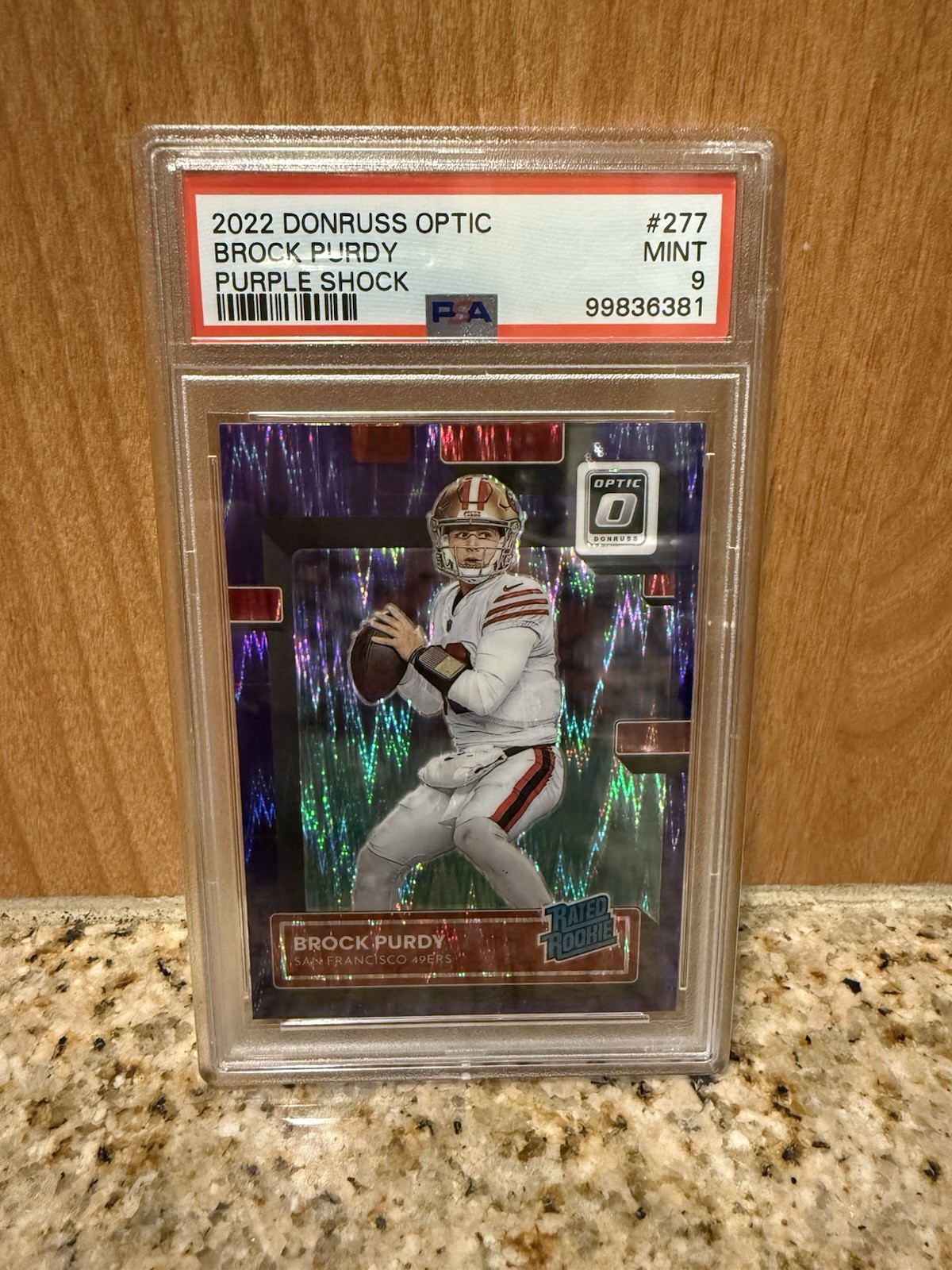2022 Donruss Optic Brock Purdy RC #277 Purple Shock Holo Prizm 49ers PSA 9