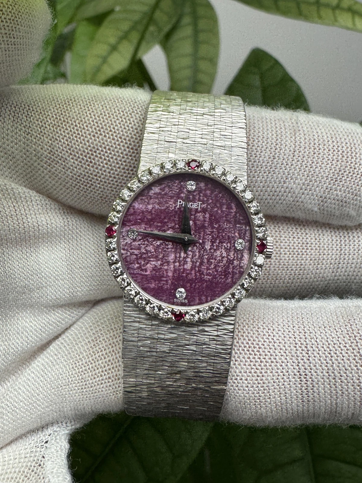 Piaget — Piaget 18K White Gold Rhodonite Dial Diamond/Ruby Mesh Bracelet Ladies Watch