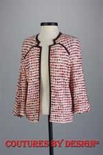 St John Knits Novelty Knit Jacket Multi white, Red, Brown Sz Ex-Lg NWT MSRP 695
