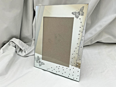 Vintage Fotorahmen Fotorahmen 7 x 5  Schmetterling Perlen Spiegel reflektierender Ständer
