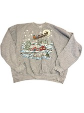 Vintage Hanes Crewneck Sweatshirt Christmas Grandma XL Santa Sleigh Snowman Grey