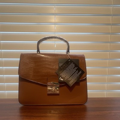 NEW Purse - Iman Global Chic Convertible Flap Satchel Bag Brown - Gold Interior