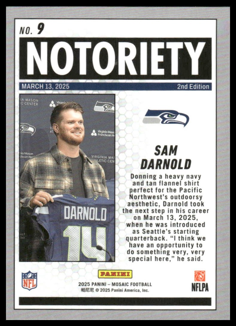 2025 Panini Mosaic #9 Sam Darnold Notoriety | eBay