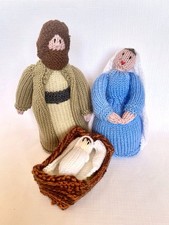 Handmade Knitted Nativity Set Mary Joseph And Baby Jesus Christmas