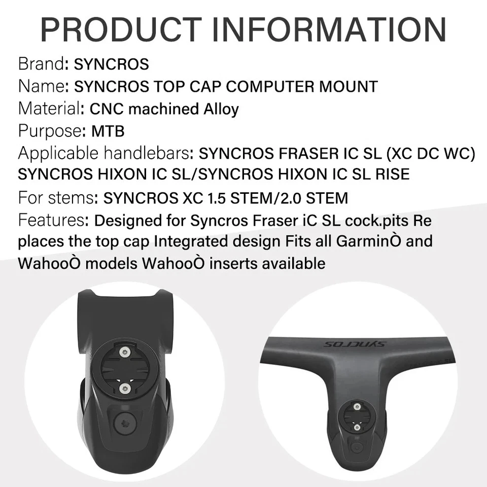 Syncros Xc Bicycle Handlebar 0 Degree Top Cap Computer Mount Garmin/Wahoo/Bryton - Image 3 of 4